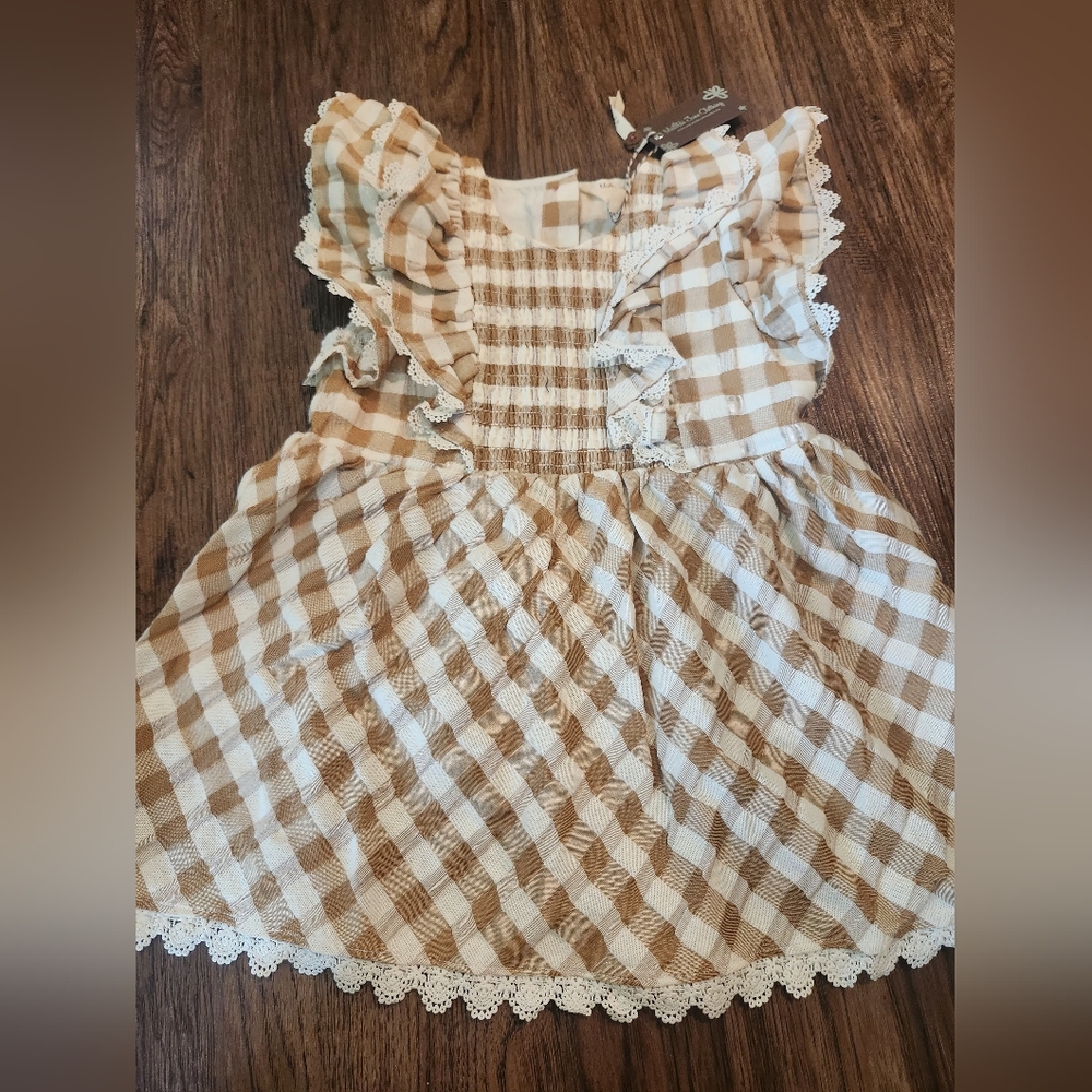 NWT Matilda Jane Tan and White Gingham Top with Lace - Picture 1 of 4